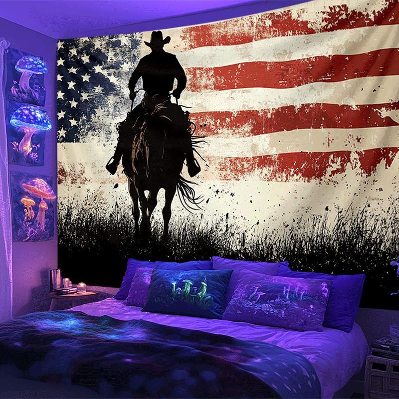 VIKAMA American Vintage Tapestry Stars And Stripes Denim Pattern Decorative Wall Hanging WesternStyle Room Decoration