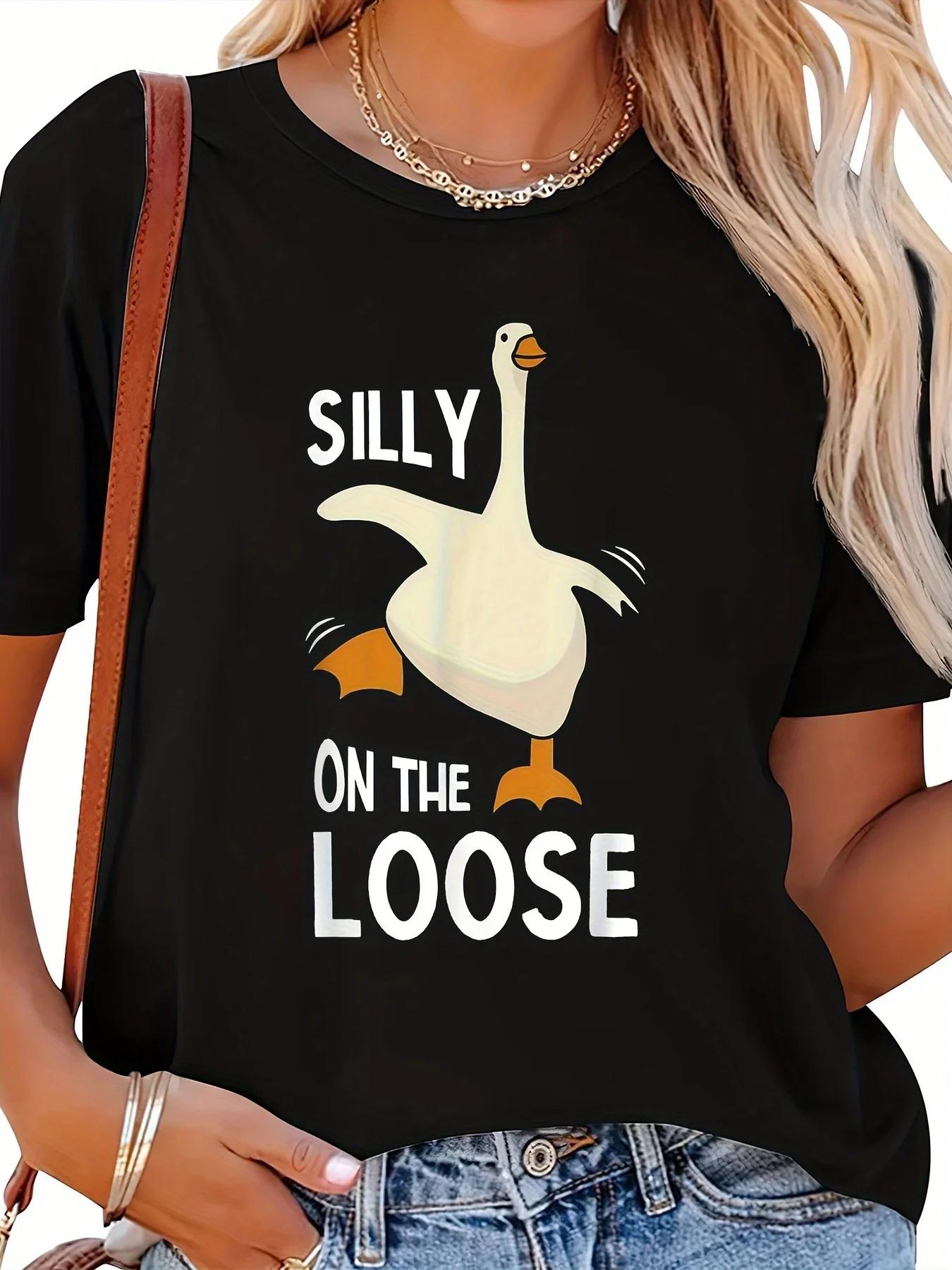 

2025 New Silly Goose on The Print Tshirt Womens Harajuku Short Sleeve Casual Womens Tshirt Clothing Street Aesthetic Clothes S