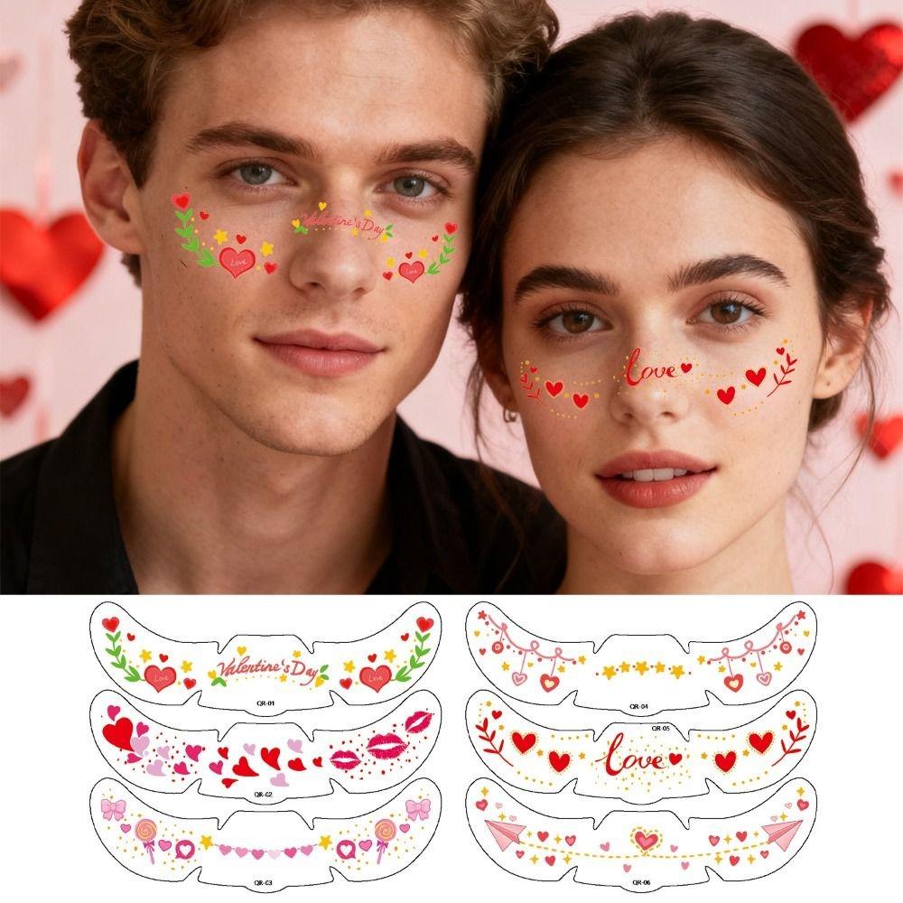 6pcs Waterproof Face Temporary Tattoos Long Lasting Makeup Stickers  Valentine's Day