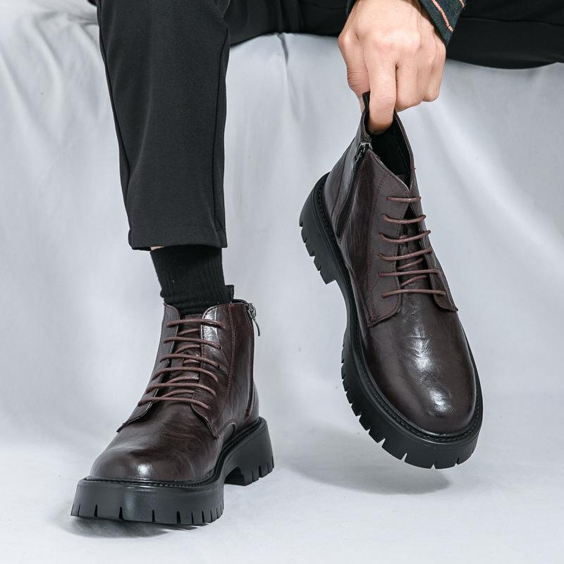

Large size men s Zhongbang Martin boots 2025 autumn and winter new lace-up hand-scratched high-top boots big head leather shoes men s shoes 38 чёрный