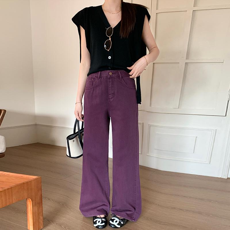 Lilac High-Waisted Wide-Leg Jeans for Women - Trendy Loose Straight-Leg Pants