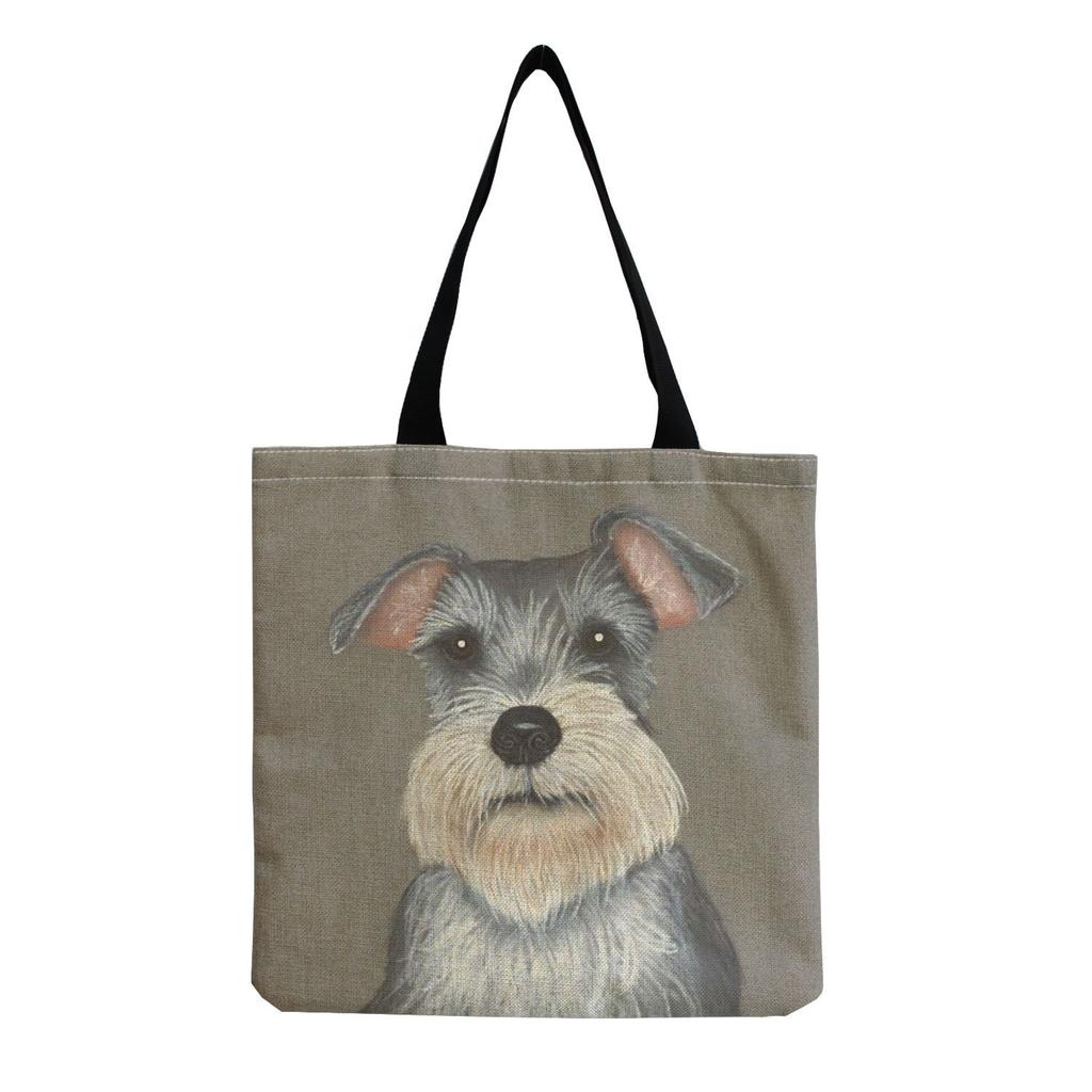 Damen Vintage Hundeprint Leinen-Tragetasche - Große Kapazität Lässige Schulter-Einkaufstasche für Lebensmittel, Strand & Täglichen Gebrauch KTB