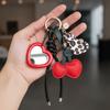 Heart-shaped Mirror Cherry Leather Keychain Bag Accessories Cat Cherry Bag Pendant  Birthday Gift