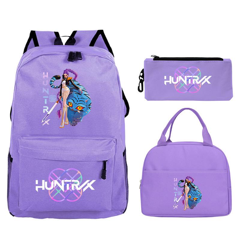 Demon Hunters Printed Children's Backpack Three-piece Campus Fashion Primary and Secondary School Students Large Capacity School Bag