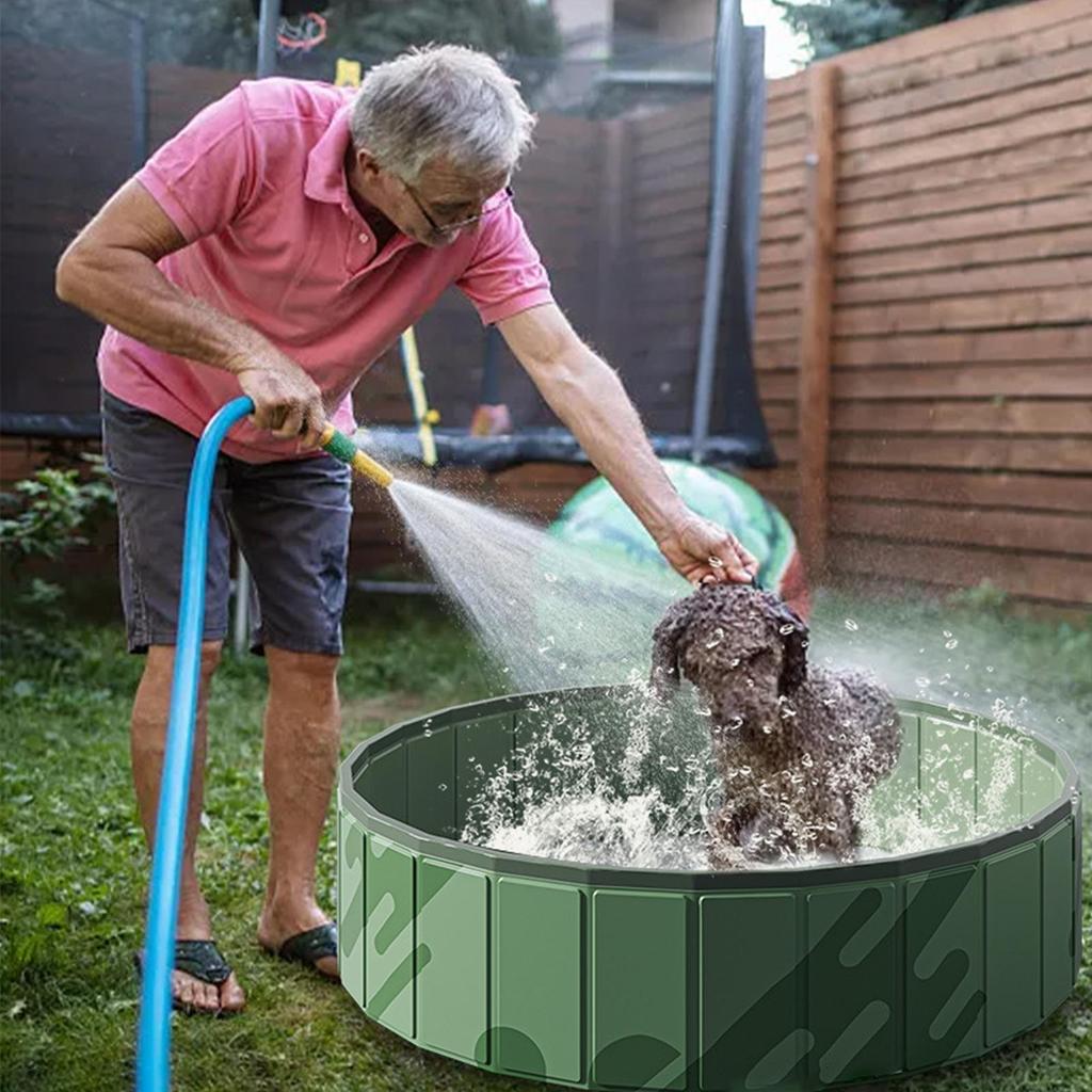 Foldable Pool High-Strength Puppy Swim Bathtub Dog Swimming Pool Portable Hard Bathtub with Drainage Hole Non-Slip Pet Cooling