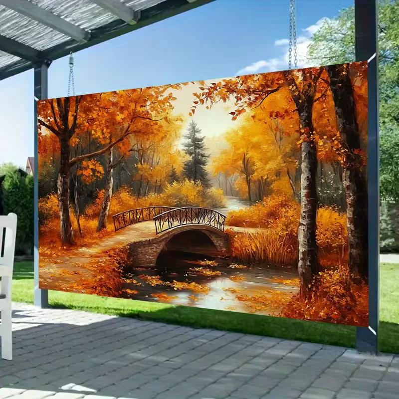2D Flat Printing Autumn Forest Backdrop, Fall Bridge Photography Background