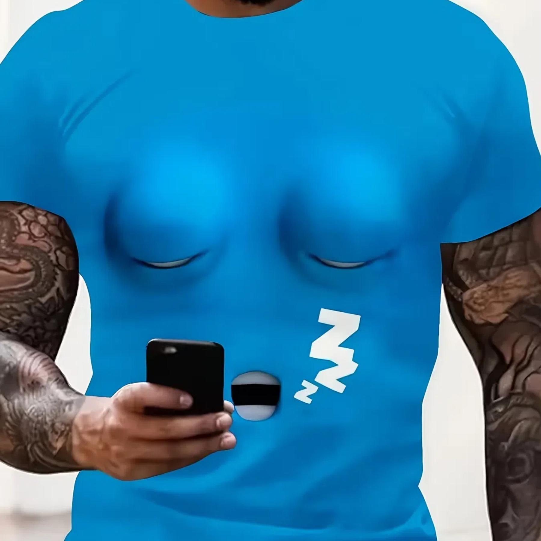 

Мужская футболка с забавным мультяшным лицом — легкая и удобная футболка с коротким рукавом — привлекательная летняя мода для унисекс — полиэстер 4XL