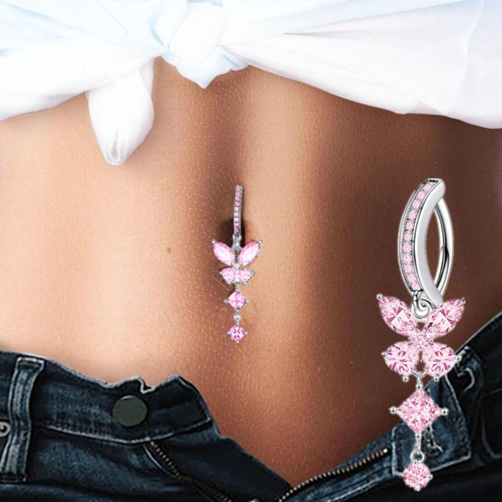 Schmetterling Fake Bauchnabelring Rosa Clip-on Bauchnabelring Bauchnabelpiercing Ring Körperschmuck