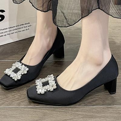 Sandales d'été à bout carré pour femmes, Design de luxe avec strass, loisirs de plein air, confortables, mariage, Mary Jane, talons hauts