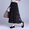 Women's Mesh Flocked Skirt Wide Flare High-Waisted Elastic Waist Gold Velvet Skirt A-line Pleated Skirt