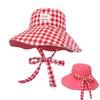 Plaid Fisherman's Hat Dual-Style Reversible Wear Wide Brim Sun Hats With Chin Strap Cute Pastel Plaid Beach Hat For Outdoor Trav