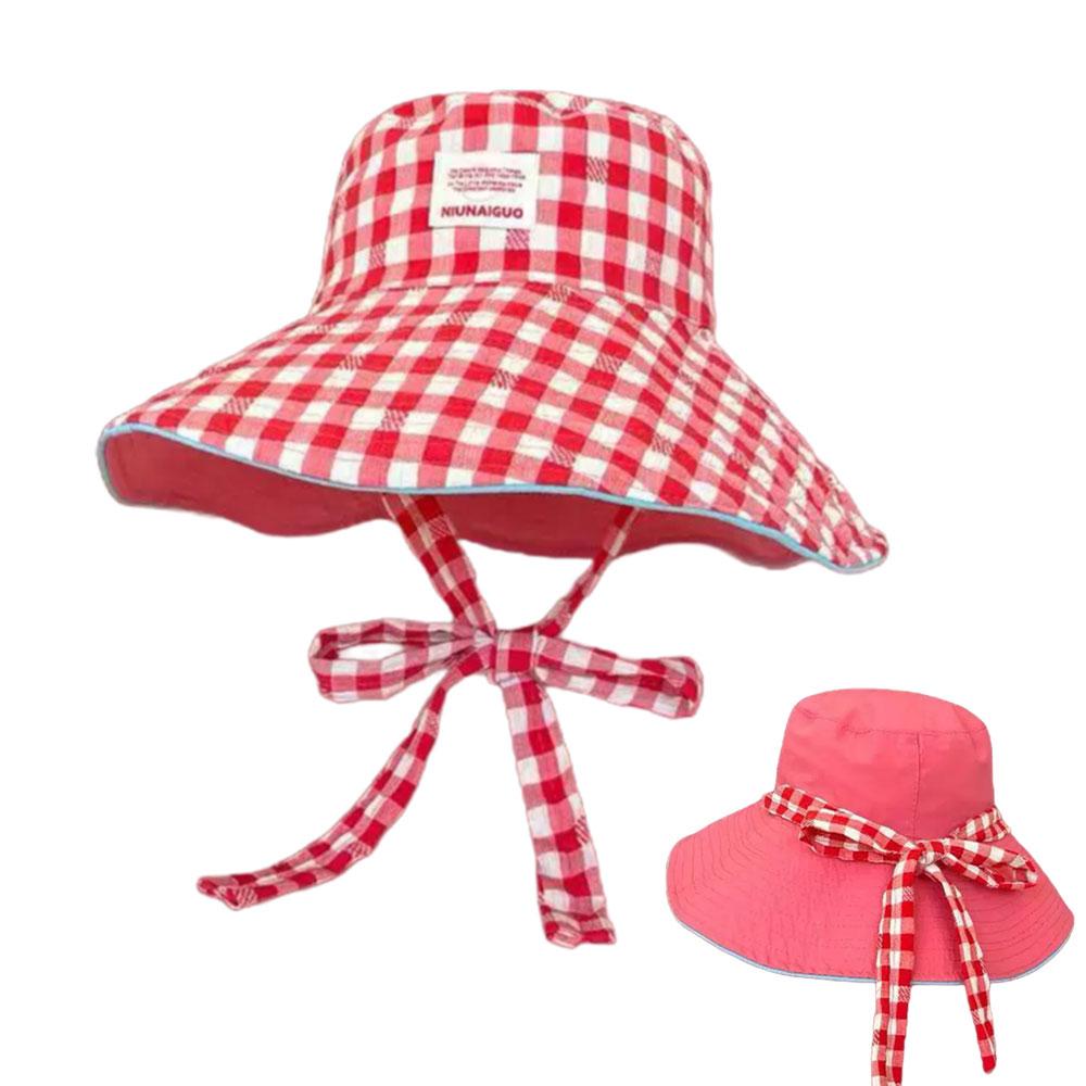 Plaid Fisherman's Hat Dual-Style Reversible Wear Wide Brim Sun Hats With Chin Strap Cute Pastel Plaid Beach Hat For Outdoor Trav