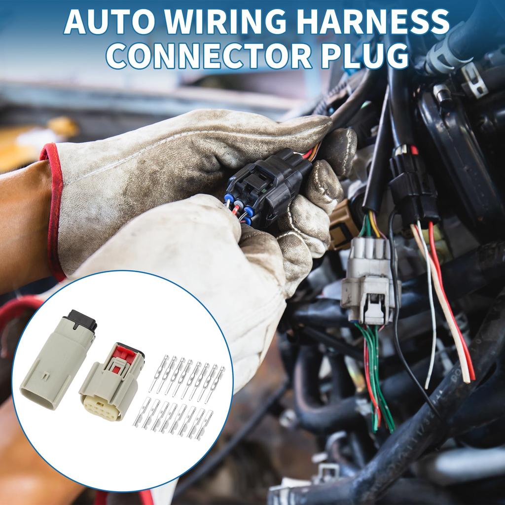 A ABSOPRO Plastic Tin Plated Copper Gray 8 Pin Auto Wiring Harness Connector Plug