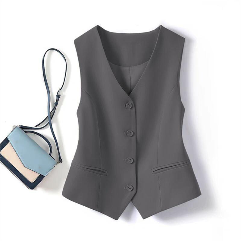 Frühling Sommer Koreanische Mode Weste Damen Kurz Mode V-Ausschnitt Ärmellos Lässig Blazer Weste Mäntel Damen Oberteile