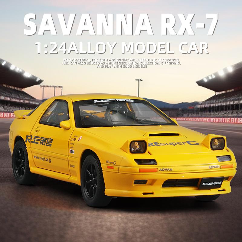 1/24 Mazda RX7 Initial D Diecast Alloy Model Car Metal Sound and Light Model Cars Boys Gifts for Children Hobby Collection
