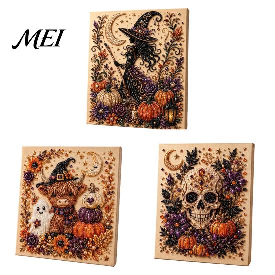 Handmade Holiday Gift Ideas Halloween Faux Pearl Art DIY Kit, Spooky Cute 3D Beads Painting Crafts, Mosaic Crafts for Adults Gothic Ghost Pumpkin Cat