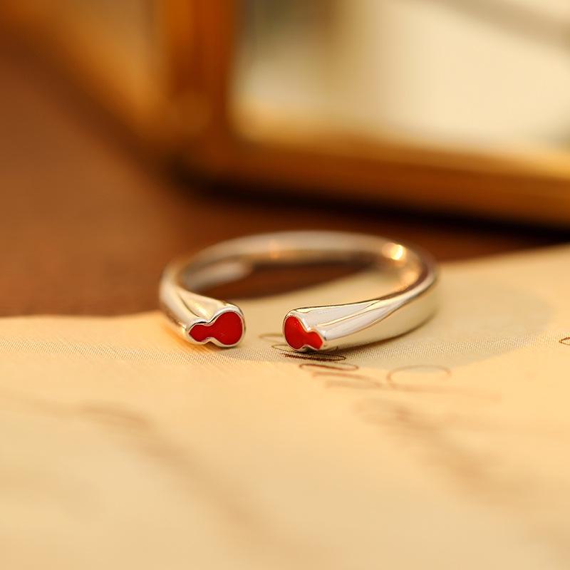 Banyan Tree Red Double Gourd S925 Silver Women's Open Index Finger Ring - Classic Star Style Trend