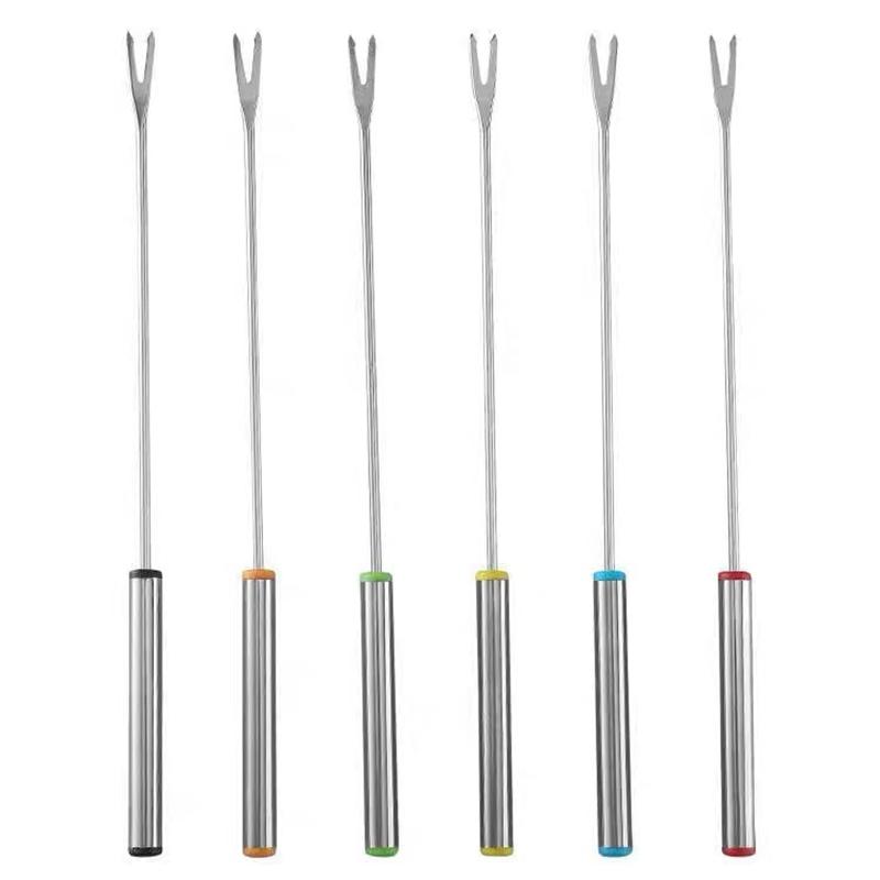 24CM stainless steel 6-pack hot pot fork cheese chocolate fruit fork household fruit dessert dessert cake fork