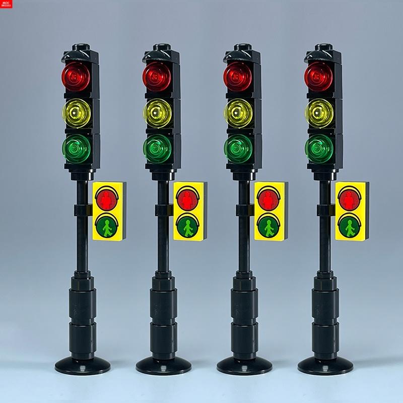 

MOC Кирпичи Железнодорожный Трафик Дорога Улица Красный Свет Солнечный Знак Пешеходного Перехода Забор Город Образовательные Строительные Блоки Куклы Подарки для Детей