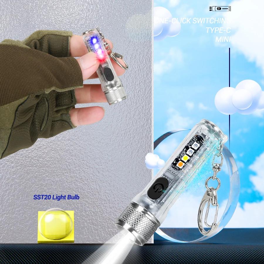 Powerful Mini Keychain Flashlight TYPE-C Fast Charging Multi-function Waterproof Fluorescent Magnetic Warning Camping Flashlight