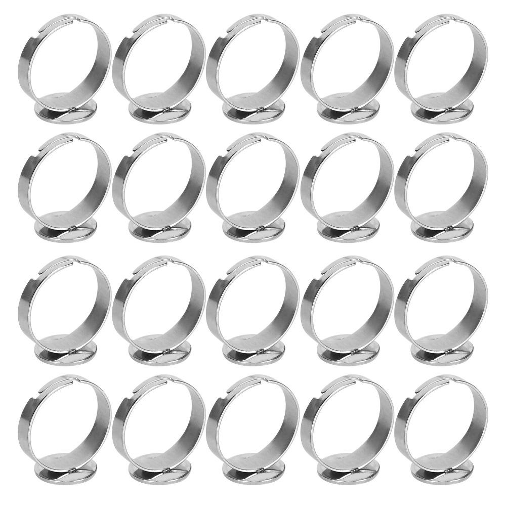 20pcs Stainless Steel Flat Ring Base Round Pad Ring Bases Adjustable Ring Base Craft Projects