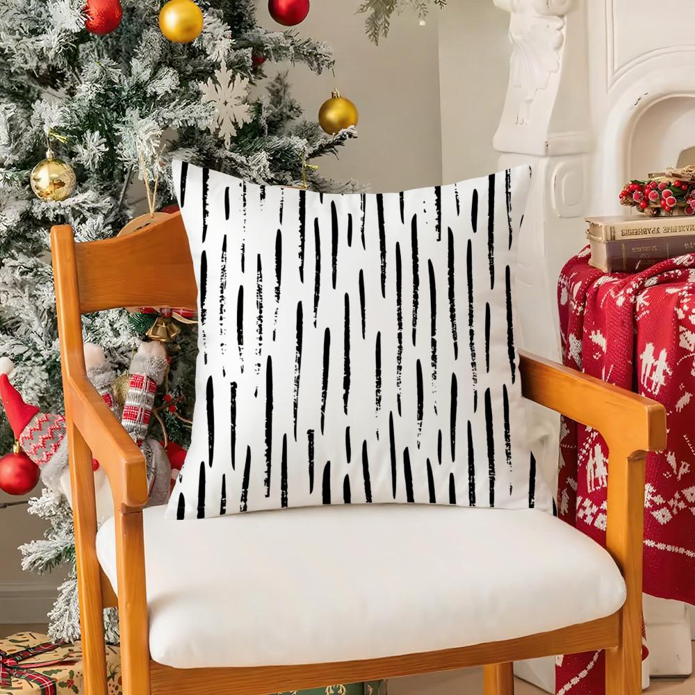 Black White Striped Geometric Rectangle Silky Short Plush with Invisible Zipper Dustproof Sofa Cushion Cover for Home Decor
