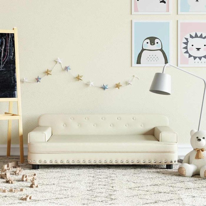 Cream Children's Sofa 90x53x30 Cm Faux Leather