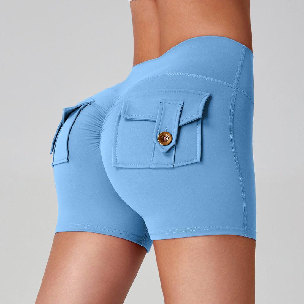 Women's Quick-Dry Peach Butt Yoga Shorts with Cargo Pockets