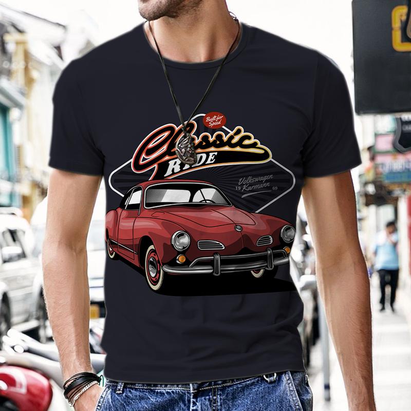 Top Estivo Girocollo con Stampa 3D di Auto Retrò T-shirt Uomo alla Moda Casual a Maniche Corte