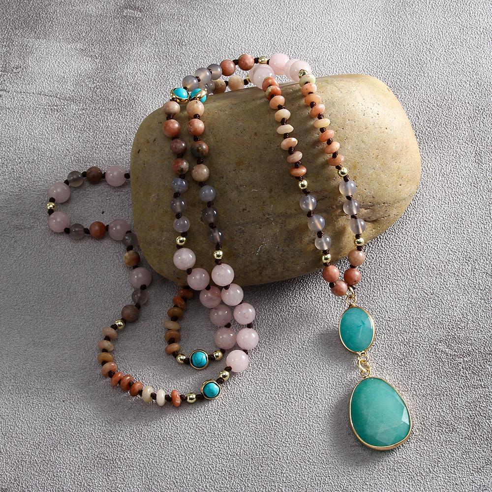 Fashion Exquisite Bohemian Jewelry Women's Prayer Yoga 108 Mala Necklace Multicolor Natural Gemstone Arrow Pendant Necklace