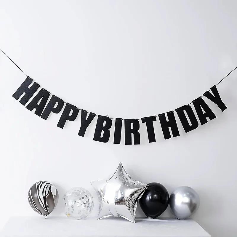 1 Set Schwarzes Happy Birthday Party Banner Happy Birthday Wandbehang Dekoration Foto Requisite Kulisse Dekoration Geburtstag Zubehör