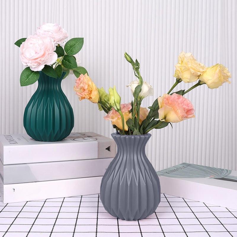 Nordic Hydroponic Imitation Ceramic Circular Plastic Vase Home Decoration Ornaments Living Room Desktop Decoration Wedding Decor