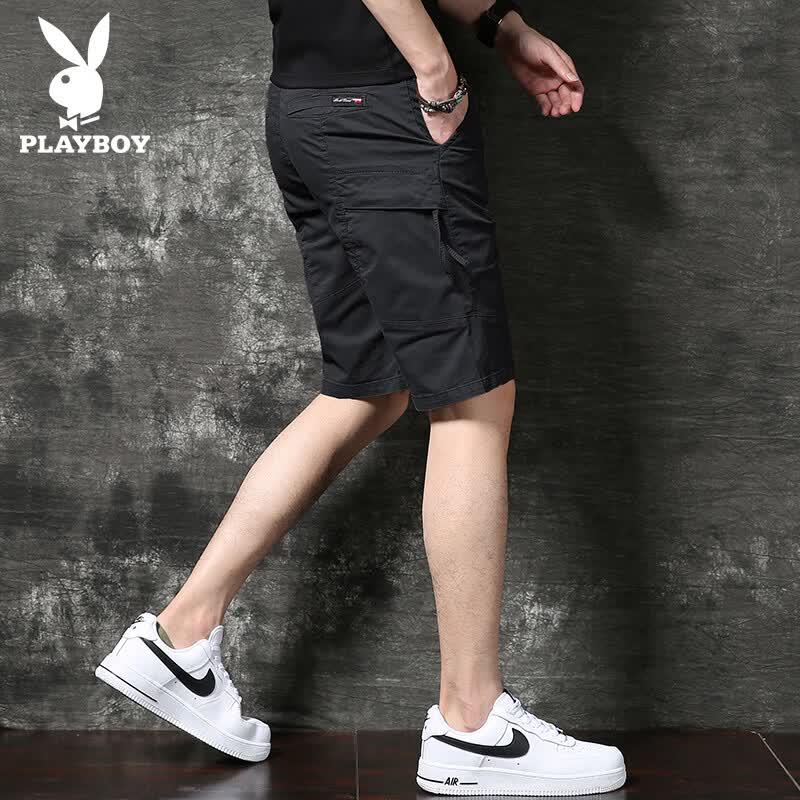 PLAYBOY Men s Summer Thin Multi-Pocket Casual Shorts 28