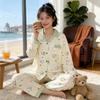 High-value imitation cotton long-sleeved pajamas women's spring and autumn new casual loose striped cardigan loungewear set