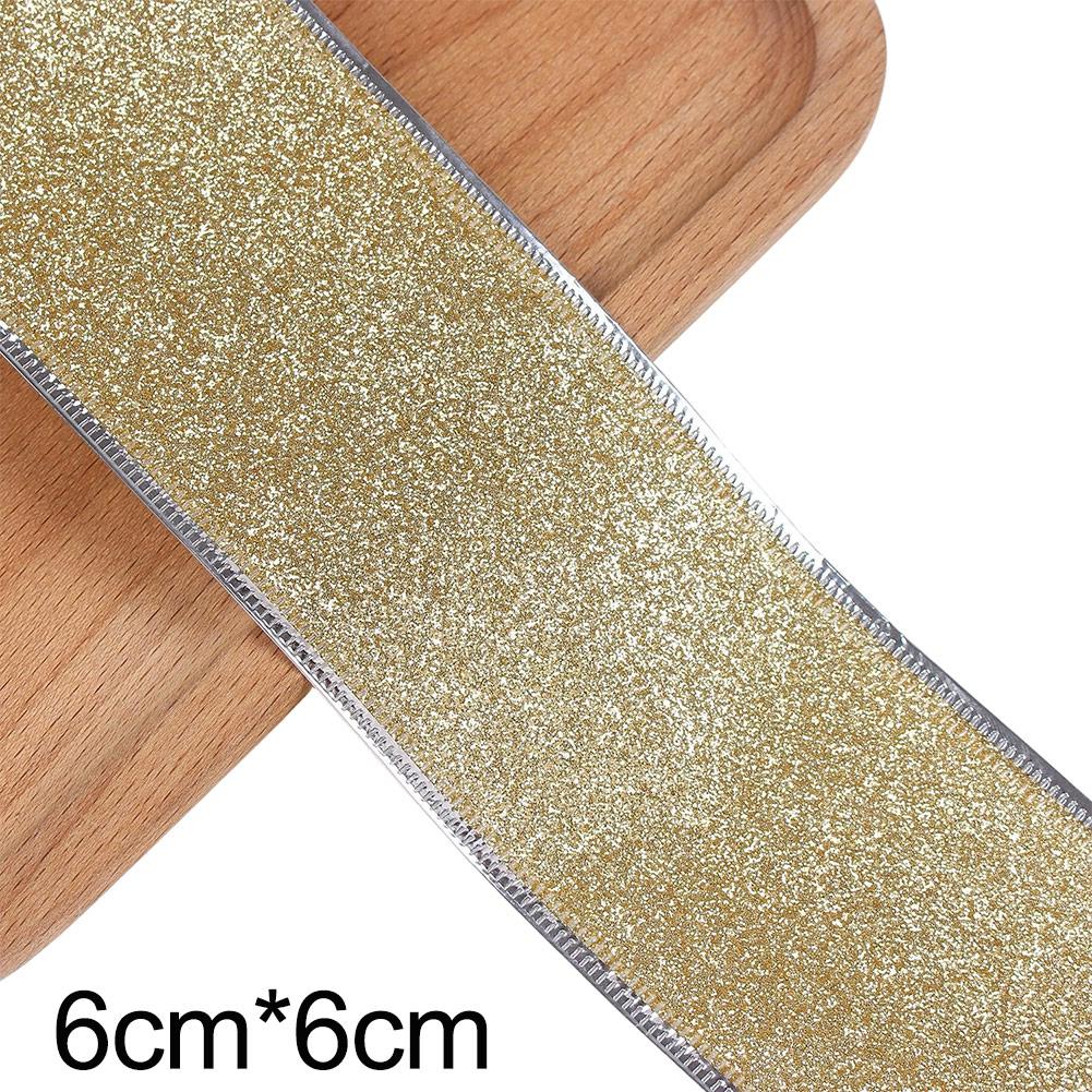 6M Wired Ribbon with Gold Metallic Edge and Glitter Finish for Christmas For Wreath Decoration and Craft Projects