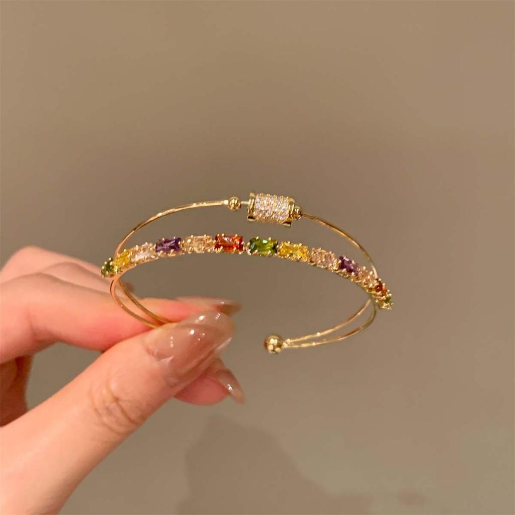 Super Flash Zircon Round Heart-shaped Flower Multi-layer Open Bracelet Exquisite and Beautiful Bracelet Light Luxury Jewelry Women