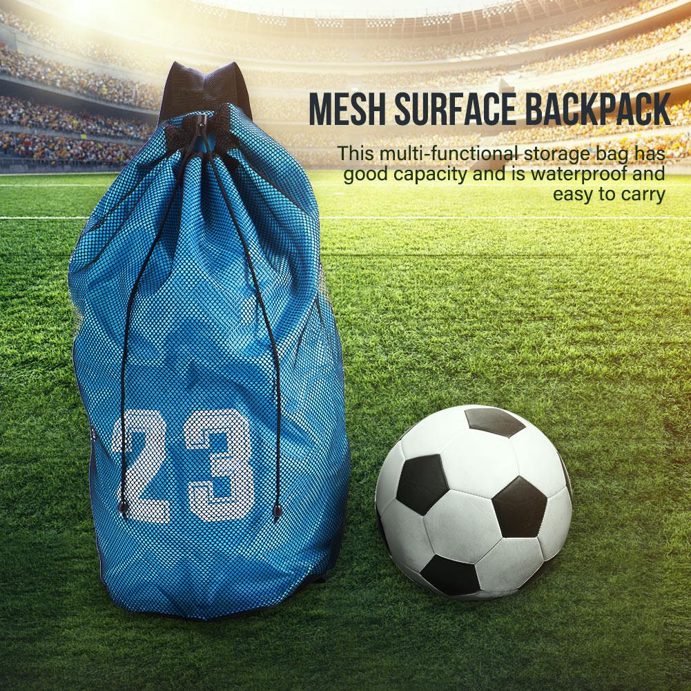 Basketball Football Soccer Training Exercising Mesh Backpack Shoulder Drawstring Bag (Blue)