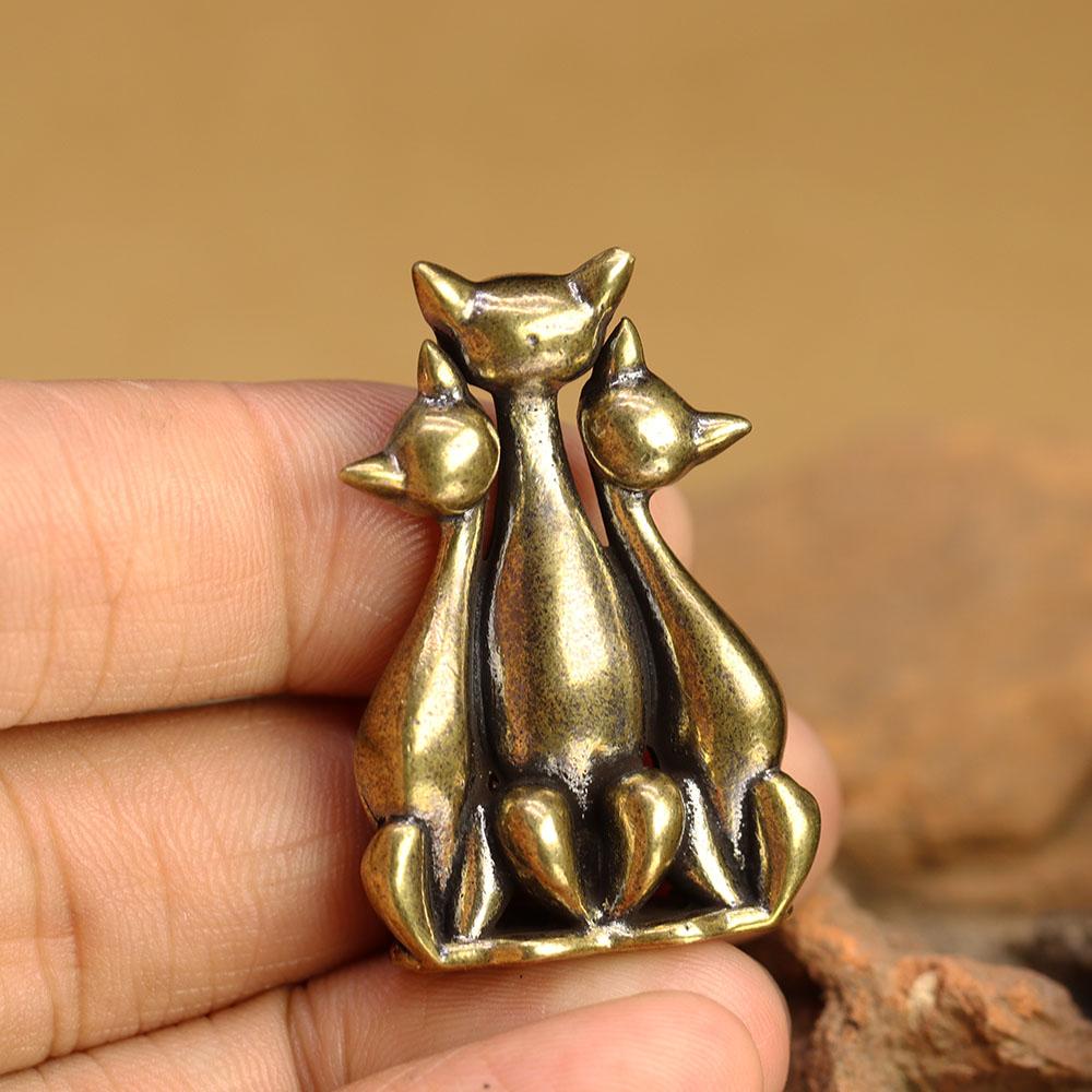 Brass Three Little Kittens Small Statue Retro Animal Cats Miniatures Figurines Desktop Decorations Crafts Home Decors Ornaments