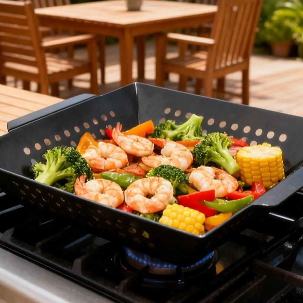 Large Capacity Metal BBQ Pan Heat Resistant Grill Basket Cooking Tools Grill Tray  Home Cooking