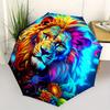 Lion, Fantasy Automatic Folding Umbrella 8 Ribs, Durable Iron Frame, Bright Color Pattern Compact Travel Umbrella, Suitable for Outdoor, Be