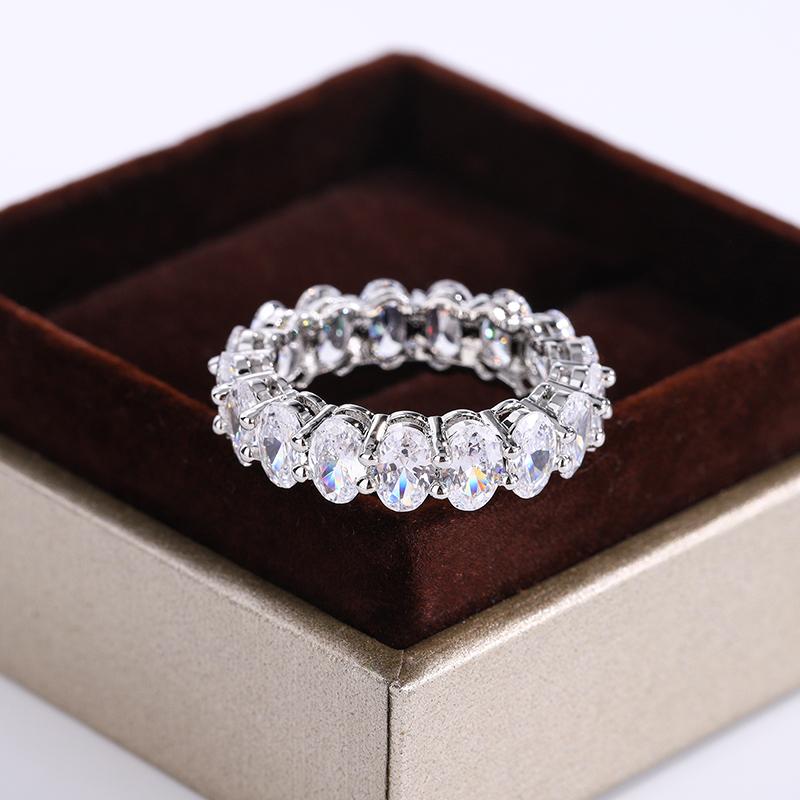 New Luxury Female White Crystal Stone Ring Rose Gold Silver Wedding 925 Silver Ring Female Cute Oval Zircon Engagement Jewelry