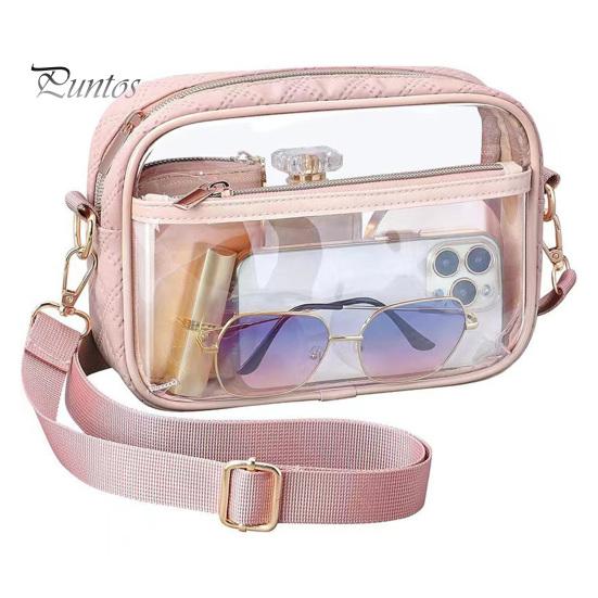 Removable Shoulder Strap Crossbody Bag Transparent Waterproof Adjustable Portable Lightweight Zipper Closure Large Capacity Phone Money Glasses