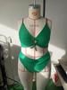 Women's Sexy Green Bikini Swimsuit - Split Design, Plus Size, Perfect for Hot Springs