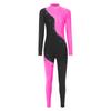 Damen Gymnastik Unitard Jumpsuit Strasssteine Langarm Lange Hosen Reißverschluss hinten Color Blocking Ganzkörper Bodysuit