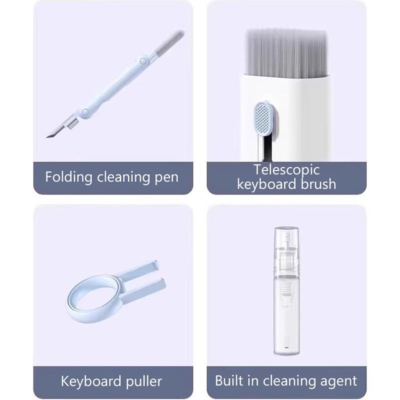 Kit perie pentru curățarea tastaturii computerului 7 în 1 Curățarea ecranului Carcasă multifuncțională pentru căști Instrumente de curățare Sticle de pulverizare Curățarea cenușii