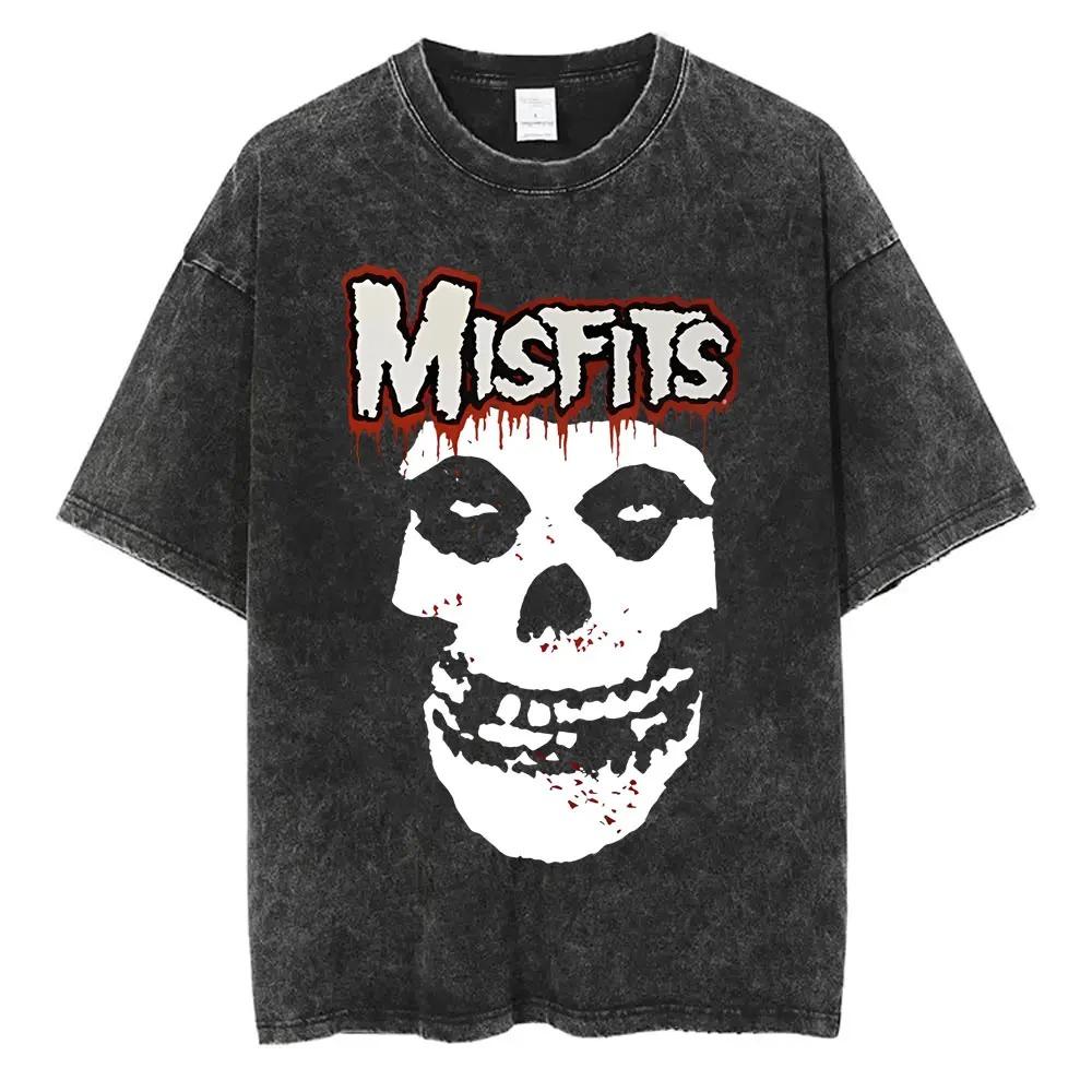 2026 Maglietta Vintage Lavata Hardcore Punk Misfits Grafica Scheletro Horror Magliette Oversize Casual Moda Uomo Donna