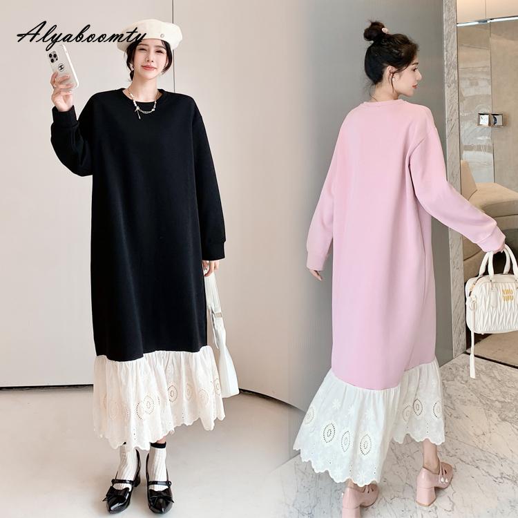 Yihaojia Women's Oversized Sweatshirt Dress - Loose Patchwork Pullover, Long Sleeve Crewneck, Fall Winter Tunic Top
