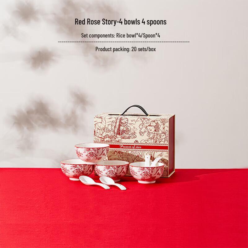 

Red Rose Ceramic Bowl and Spoon Set