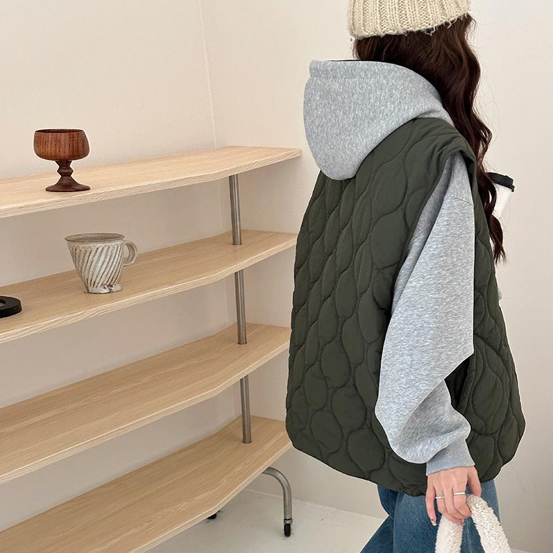 Neue Koreanische Kurze Damen Weste mit Pferdeclip Große Größe Herbst und Winter Modische Genähte Schulterfreie Westenjacke