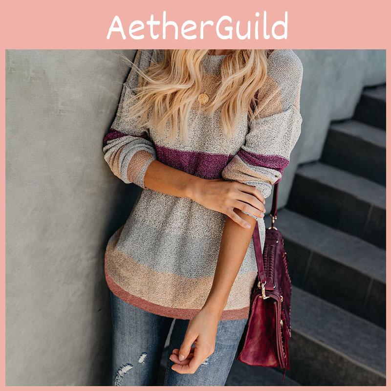 Women Winter Loose Striped Sweater Casual Stylish Pullover Perfect For Everyday Wear